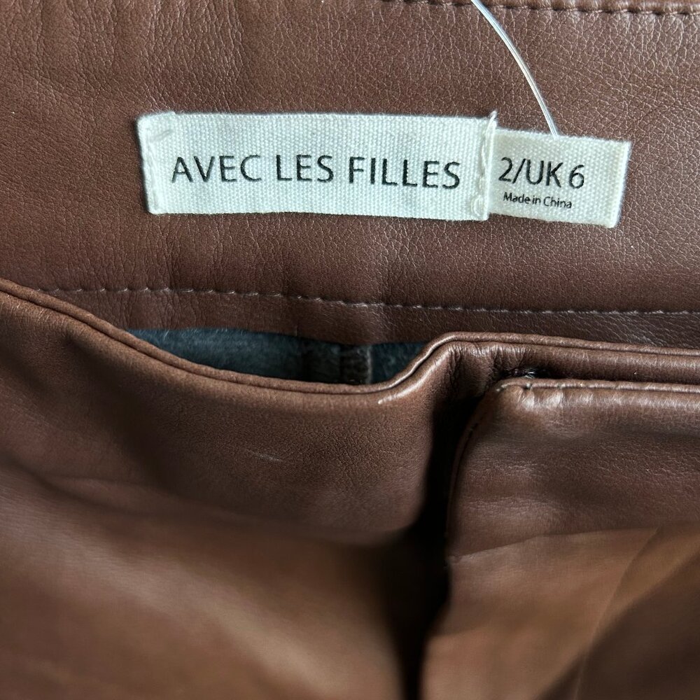 Avec Les Filles Faux Leather Wide Leg Pants Brown Size 2 Women's - Picture 5 of 10